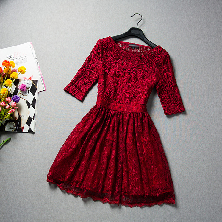 Slim Round Neck Lace Embroidered Dress VC32214MN on Luulla